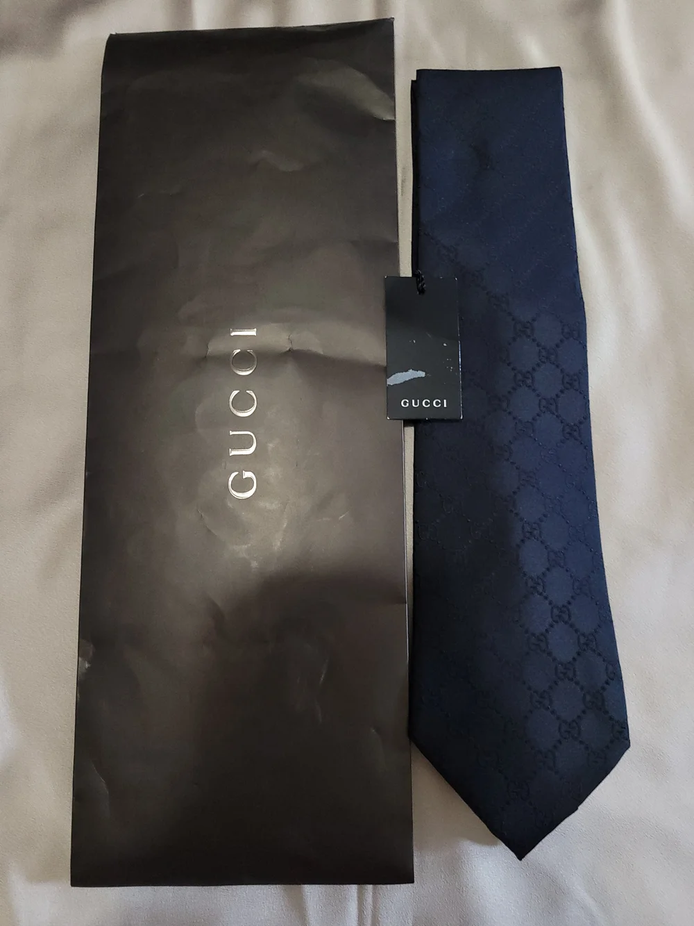 NWT Authentic Gucci Black GG Pattern Silk Tie | Gift Ready
